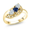 thumbnail image 1 of 18K Yellow Gold Plated Silver Blue Created Sapphire and White Moissanite and White Created Sapphire Engagement Ring for Women (1.02 Cttw, Gemstone September Birthstone, Heart Shape 4MM, Size 5), 1 of 4