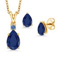 thumbnail image 1 of 18K Yellow Gold Plated Silver Blue Sapphire and Fancy Blue Zirconia Pendant and Earrings Jewelry Set for Women (3.99 Cttw, September Birthstone, Pear Shape 10X7MM and 7X5MM, with 18 inch Chain), 1 of 3