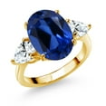 thumbnail image 1 of Gem Stone King 18K Yellow Gold Plated Silver Blue Simulated Sapphire and White Created Sapphire Ring for Women (8.00 Cttw, 14X10MM Oval and 7X5MM Pear Shape, Gemstone, Size 7), 1 of 3