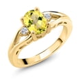 thumbnail image 1 of 18K Yellow Gold Plated Silver Canary Mystic Topaz and White Lab Grown Diamond 3 Stone Engagement Ring for Women | 1.64 Cttw | Oval 8X6MM | Round 2MM | Gemstone November Birthstone | Size 6, 1 of 6
