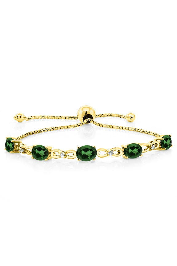 18K Yellow Gold Plated Silver Emerald Envy Mystic Topaz and White Lab Grown Diamond Tennis Bracelet for Women (4.02 Cttw, Gemstone Birthstone, Oval 7x5MM, Fully Adjustable up to 9 inch)