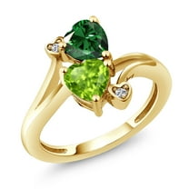 Gem Stone King 18K Yellow Gold Plated Silver Green Nano Emerald Green Peridot and White Lab Grown Diamond Ring for Women (1.50 Cttw, Heart Shape 6MM, Gemstone May Birthstone, Size 7)