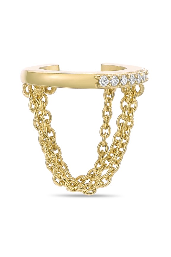 18K Yellow Gold Plated Silver Hexagon Ear Cuff With 0.09 Carat Lab Grown Diamond