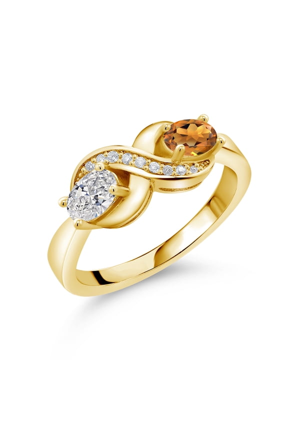 18K Yellow Gold Plated Silver Lab Grown Diamond and Orange Red Madeira Citrine and Created Sapphire Infinity Promise Ring for Women | 0.89 Cttw | Oval 6X4MM | Gemstone Birthstone | 9