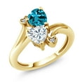 thumbnail image 1 of Gem Stone King 18K Yellow Gold Plated Silver London Blue Topaz White Moissanite and White Diamond Ring for Women (1.78 Cttw, Heart Shape 6MM, Gemstone November Birthstone, Size 7), 1 of 6