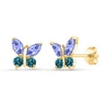 thumbnail image 1 of 18K Yellow Gold Plated Silver Marquise Blue Tanzanite and London Blue Topaz Butterfly Earrings for Women (1.52 Cttw, Gemstone December Birthstone, Center Stone: 6X3MM, Small Stones: 3MM), 1 of 4