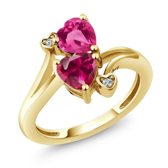 Gem Stone King 18K Yellow Gold Plated Silver Pink Created Sapphire Red Created Ruby and White Moissanite Ring for Women (1.79 Cttw, Heart Shape 6MM, Gemstone September Birthstone, Size 8)