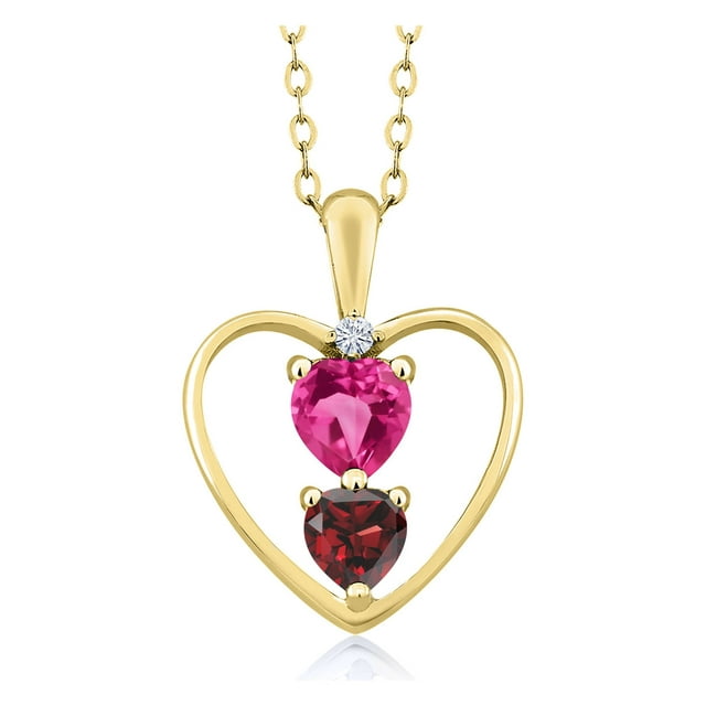 18K Yellow Gold Plated Silver Pink Created Sapphire Red Garnet and ...