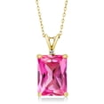 thumbnail image 1 of 18K Yellow Gold Plated Silver Pink Created Sapphire and White Diamond Pendant Necklace for Women (10.02 Cttw, Gemstone September Birthstone, Emerald Cut 14X10MM, with 18 inch Silver Chain), 1 of 4