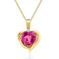 thumbnail image 1 of 18K Yellow Gold Plated Silver Pink Created Sapphire and White Moissanite Heart Shape Pendant Necklace for Women (1.82 Cttw, Heart 8MM, Gemstone September Birthstone, with 18 inch Chain), 1 of 5