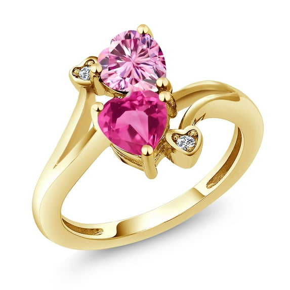 Gem Stone King 18K Yellow Gold Plated Silver Pink Moissanite Pink Created Sapphire and White Lab Grown Diamond Ring for Women (1.63 Cttw, Heart Shape 6MM, Gemstone Birthstone, Size 5)
