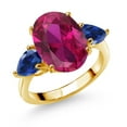 thumbnail image 1 of Gem Stone King 18K Yellow Gold Plated Silver Red Created Ruby and Blue Created Sapphire Ring for Women (5.00 Cttw, 14X10MM Oval and 7X5MM Pear Shape, Gemstone July Birthstone, Size 9), 1 of 3