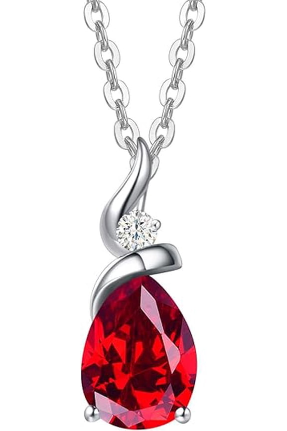 18K Yellow Gold Plated Silver Red Created Ruby Pendant Necklace For Women (20.05 Cttw, Emerald Cut 18X13MM, with 18 Inch Silver Chain)