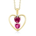 thumbnail image 1 of 18K Yellow Gold Plated Silver Red Created Ruby Pink Created Sapphire and White Moissanite Pendant Necklace for Women (1.11 Cttw, Gemstone Birthstone, Heart 5MM and 4MM, with 18 inch Silver Chain), 1 of 3