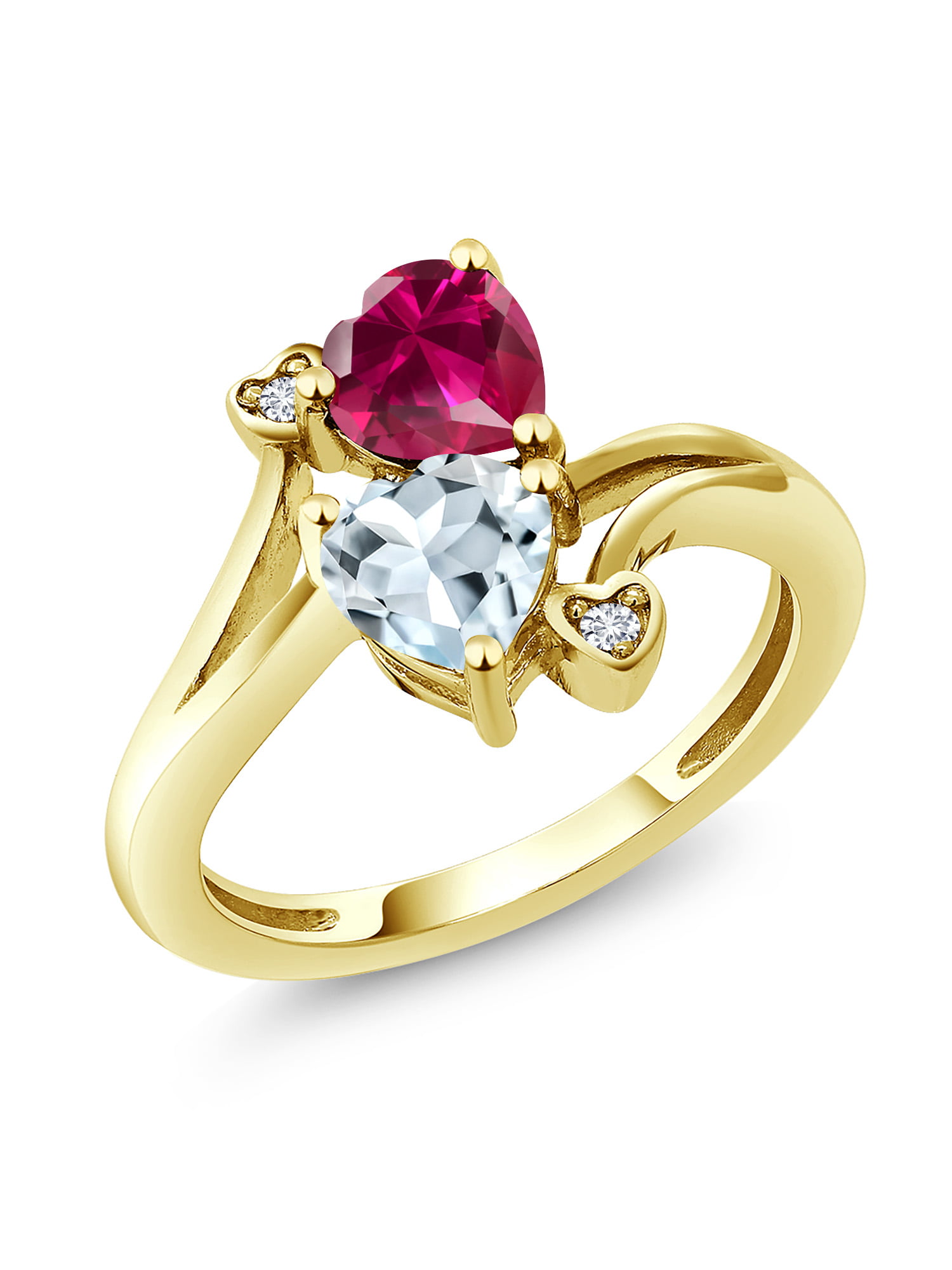 18K Yellow Gold Plated Silver Red Created Ruby Sky Blue Aquamarine and ...