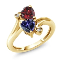 Gem Stone King 18K Yellow Gold Plated Silver Red Garnet Blue Iolite and White Lab Grown Diamond Ring for Women (1.61 Cttw, Heart Shape 6MM, Gemstone January Birthstone, Size 8)