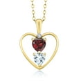 thumbnail image 1 of 18K Yellow Gold Plated Silver Red Garnet Sky Blue Aquamarine and White Created Sapphire Pendant Necklace for Women (0.86 Cttw, Gemstone Birthstone, Heart 5MM and 4MM, with 18 inch Silver Chain), 1 of 3