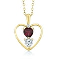 thumbnail image 1 of 18K Yellow Gold Plated Silver Red Rhodolite Garnet White Moissanite and White Topaz Pendant Necklace for Women (0.79 Cttw, Gemstone January Birthstone, Heart 5MM and 4MM, with 18 inch Silver Chain), 1 of 3