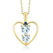 18K Yellow Gold Plated Silver Sky Blue Aquamarine and Blue Created Sapphire Pendant Necklace for Women (0.67 Cttw, Gemstone March Birthstone, Heart 5MM and 4MM, with 18 inch Silver Chain)