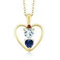 thumbnail image 1 of 18K Yellow Gold Plated Silver Sky Blue Aquamarine Blue Created Sapphire and Red Garnet Pendant Necklace for Women (0.92 Cttw, Gemstone March Birthstone, Heart 5MM and 4MM, with 18 inch Silver Chain), 1 of 3