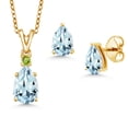 thumbnail image 1 of 18K Yellow Gold Plated Silver Sky Blue Aquamarine and Green Peridot Pendant and Earrings Jewelry Set for Women | 2.52 Cttw | Gemstone March Birthstone | Pear Shape 9X6MM | With 18 inch Chain, 1 of 3