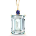 thumbnail image 1 of 18K Yellow Gold Plated Silver Sky Blue Simulated Aquamarine and Blue Created Sapphire Pendant Necklace for Women | 16.05 Cttw | Gemstone March Birthstone | Octagon 18X13MM | With 18 inch Chain, 1 of 4
