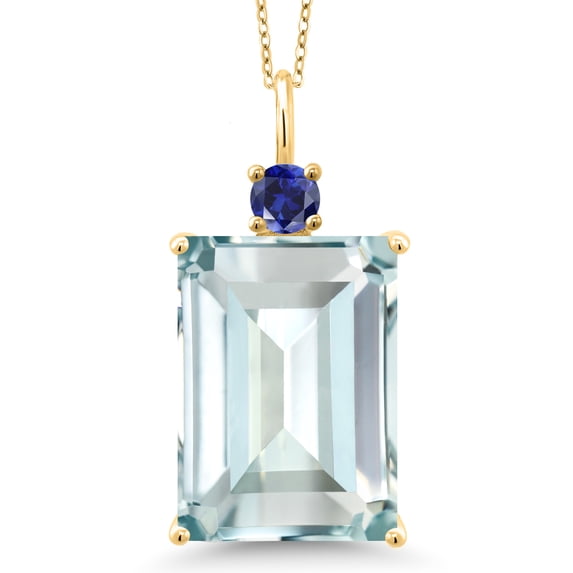 18K Yellow Gold Plated Silver Sky Blue Simulated Aquamarine and Blue Created Sapphire Pendant Necklace for Women | 16.05 Cttw | Gemstone March Birthstone | Octagon 18X13MM | With 18 inch Chain