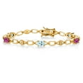 thumbnail image 1 of 18K Yellow Gold Plated Silver Sky Blue Topaz and Pink Created Sapphire and Round White Lab Grown Diamond Tennis Bracelet for Women (3.04 Cttw, Gemstone Birthstone, Oval 6X4MM, 7.25 inches), 1 of 4