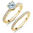 thumbnail image 1 of 18K Yellow Gold Plated Silver Sky Blue Topaz and White Moissanite Wedding Engagement Band Bridal Set Ring for Women (1.49 Cttw, Gemstone November Birthstone, Available in Size 5, 6, 7, 8, 9), 1 of 5
