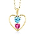thumbnail image 1 of 18K Yellow Gold Plated Silver Swiss Blue Topaz Pink Created Sapphire and White Diamond Pendant Necklace for Women (1.06 Cttw, Gemstone Birthstone, Heart 5MM and 4MM, with 18 inch Silver Chain), 1 of 3