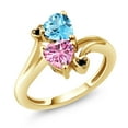 thumbnail image 1 of Gem Stone King 18K Yellow Gold Plated Silver Swiss Blue Topaz Pink Moissanite and Black Diamond Ring for Women (1.78 Cttw, Heart Shape 6MM, Gemstone November Birthstone, Size 8), 1 of 6