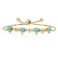 thumbnail image 1 of 18K Yellow Gold Plated Silver Swiss Blue Topaz and White Lab Grown Diamond Bracelet for Women (3.84Cttw, Gemstone November Birthstone, Heart Shape 6X6MM, Fully Adjustable up to 9 inches), 1 of 5