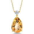 thumbnail image 1 of 18K Yellow Gold Plated Silver Yellow Citrine and Lab Grown Diamond Pendant Necklace for Women | 11.17 Cttw | Gemstone November Birthstone | Pear Shape Checkerboard 18X13MM | With 18 inch Chain, 1 of 3