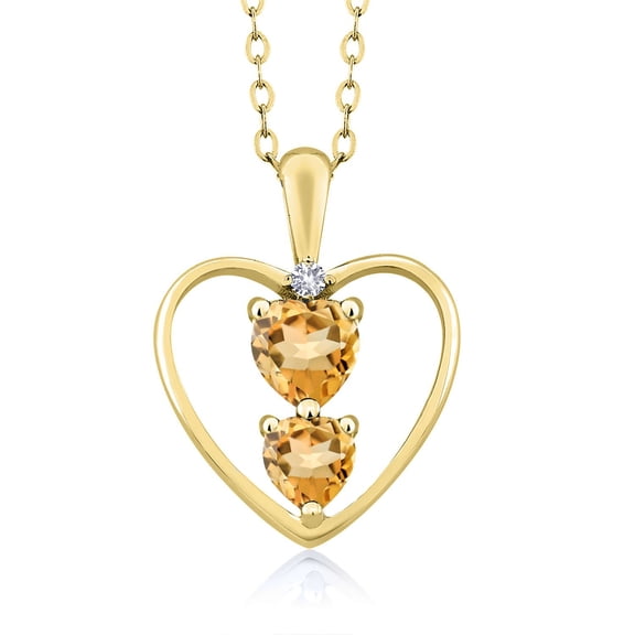 18K Yellow Gold Plated Silver Yellow Citrine and White Created Sapphire Pendant Necklace for Women (0.69 Cttw, Gemstone November Birthstone, Heart 5MM and 4MM, with 18 inch Silver Chain)