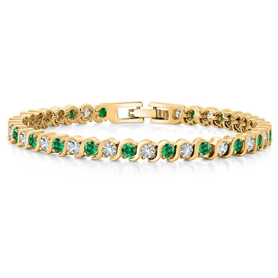 18K Yellow Gold Plated Simulated Green Emerald and Sparkling White Cubic Zirconia Tennis Bracelet for Women - The Perfect Gift for Her on Weddings and Special Occasions - 4.50 Cttw, 7 inch Length