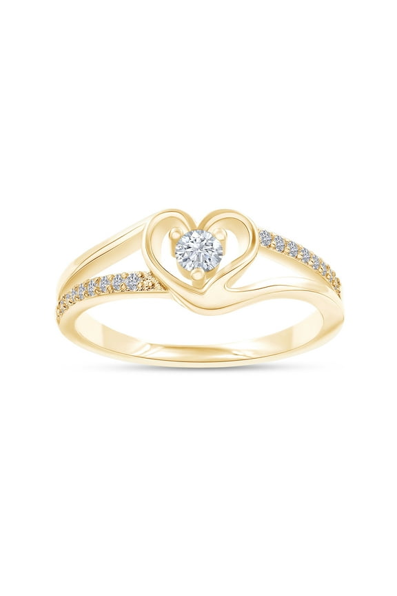 18K Yellow Gold Plated Split Shank Heart Ring | Moissanite Diamond Promise Ring For Women | Heart Shape Jewelry Gift For Her (0.17 Ctw) Ring Size-7