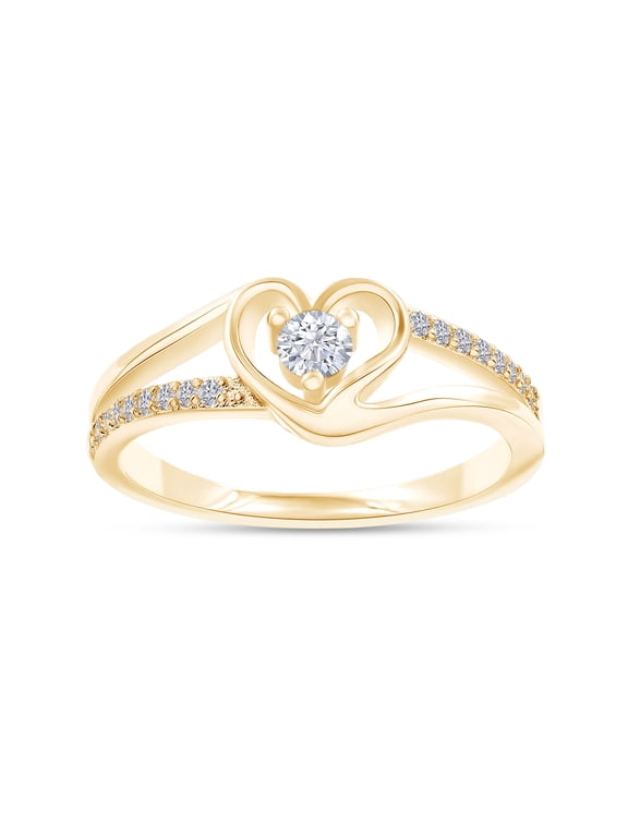 18K Yellow Gold Plated Split Shank Heart Ring | Moissanite Diamond Promise Ring For Women | Heart Shape Jewelry Gift For Her (0.17 Ctw) Ring Size-8