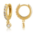 thumbnail image 1 of 18K Yellow Gold Plated Sterling Silver CZ Pave Faux Opal Drop Huggie Earrings, 1 of 7