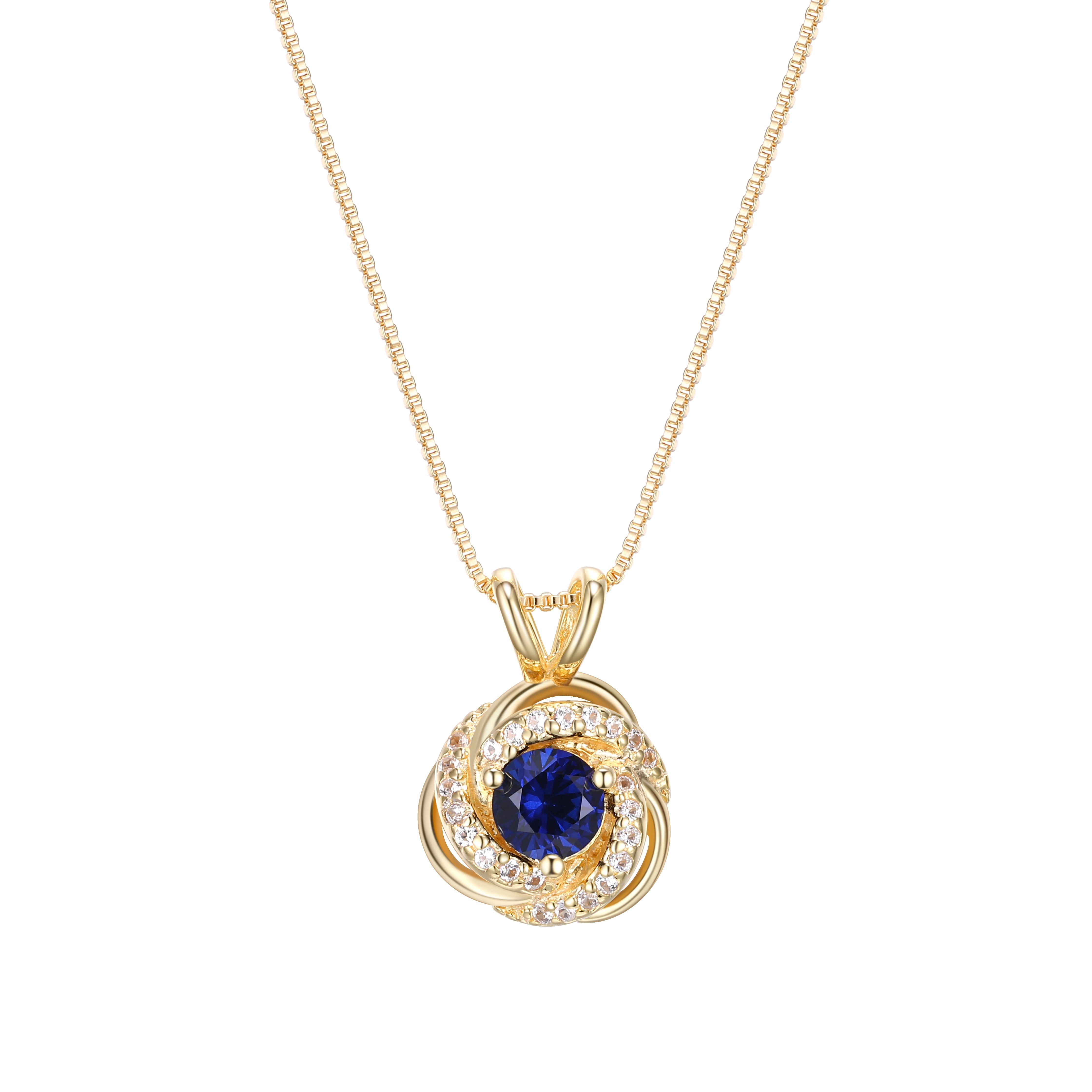 18K Yellow Gold Plated Sterling Silver Created Blue Sapphire September Birthstone Love Knot Pendant Necklace for Women Gift for Her