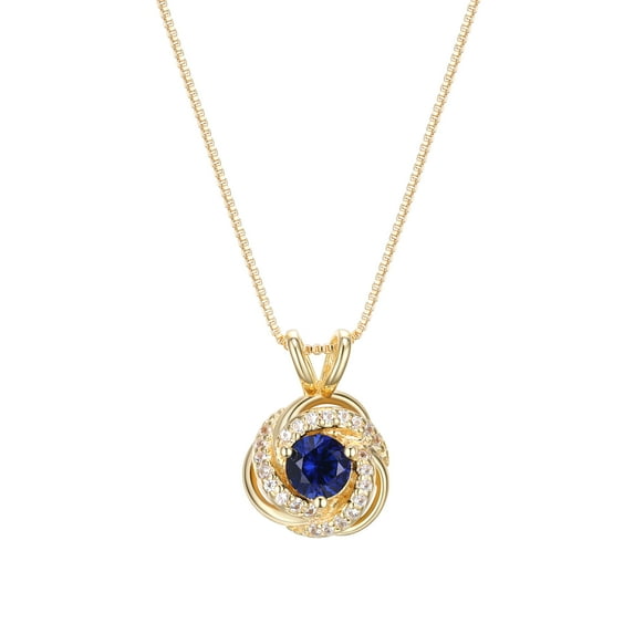 18K Yellow Gold Plated Sterling Silver Created Blue Sapphire September Birthstone Love Knot Pendant Necklace for Women Gift for Her