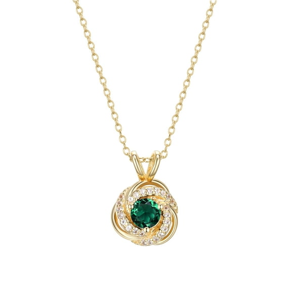 18K Yellow Gold Plated Sterling Silver Created Green Quartz May Birthstone Love Knot Pendant Necklace for Women Gift for Her