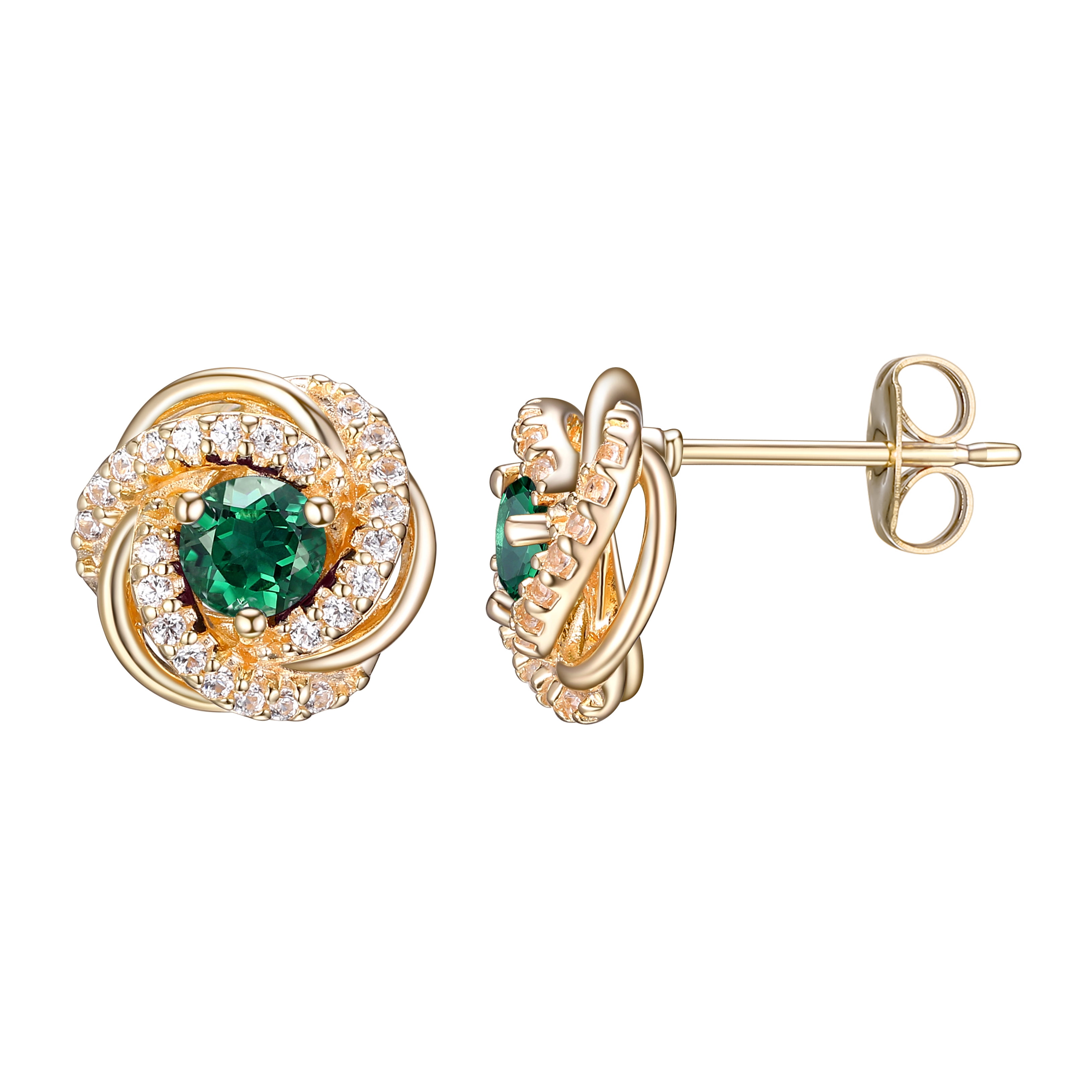 18K Yellow Gold Plated Sterling Silver Created Green Quartz May Birthstone Love Knot Stud Earrings for Women Gift for Her
