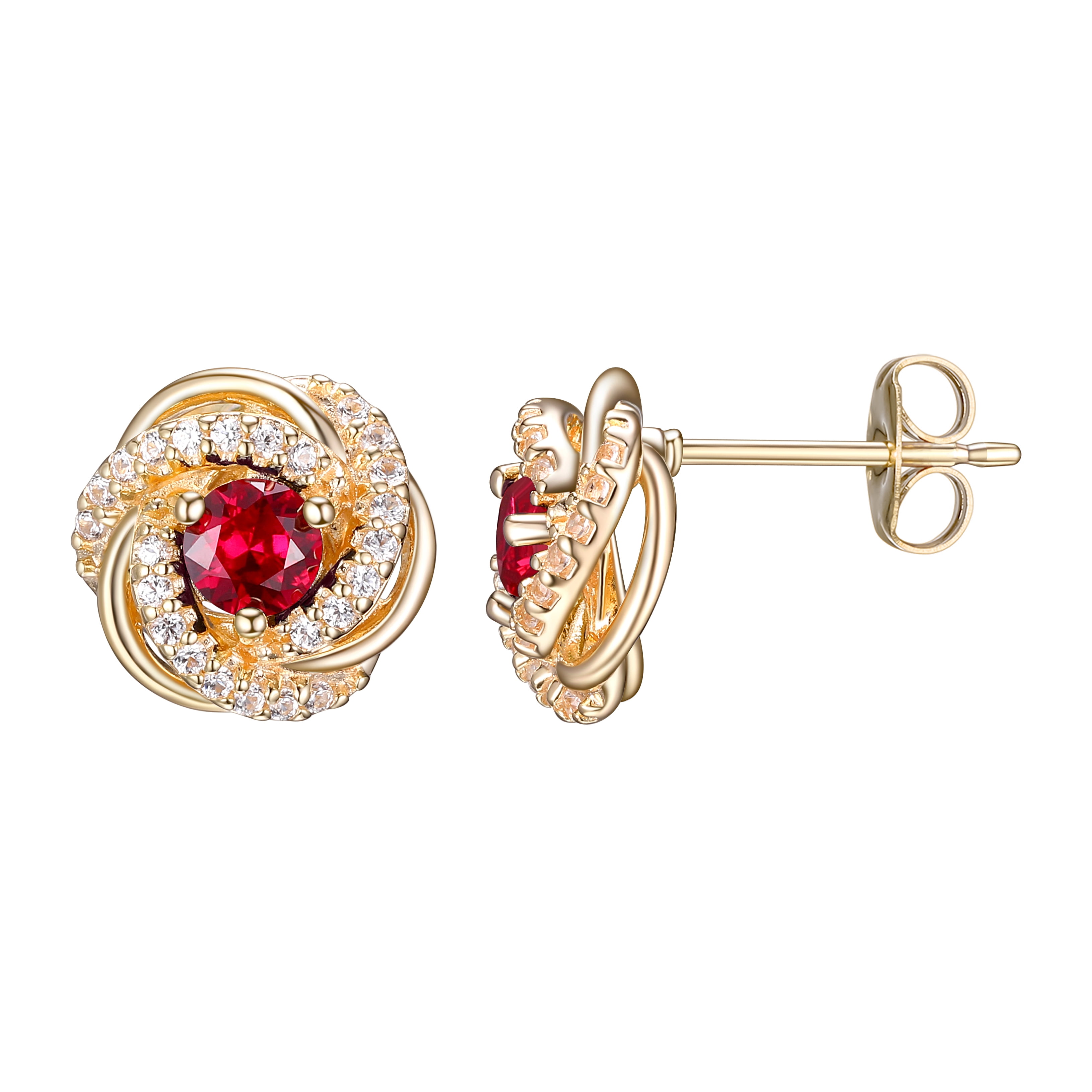 18K Yellow Gold Plated Sterling Silver Created Ruby July Birthstone Love Knot Stud Earrings for Women Gift for Her
