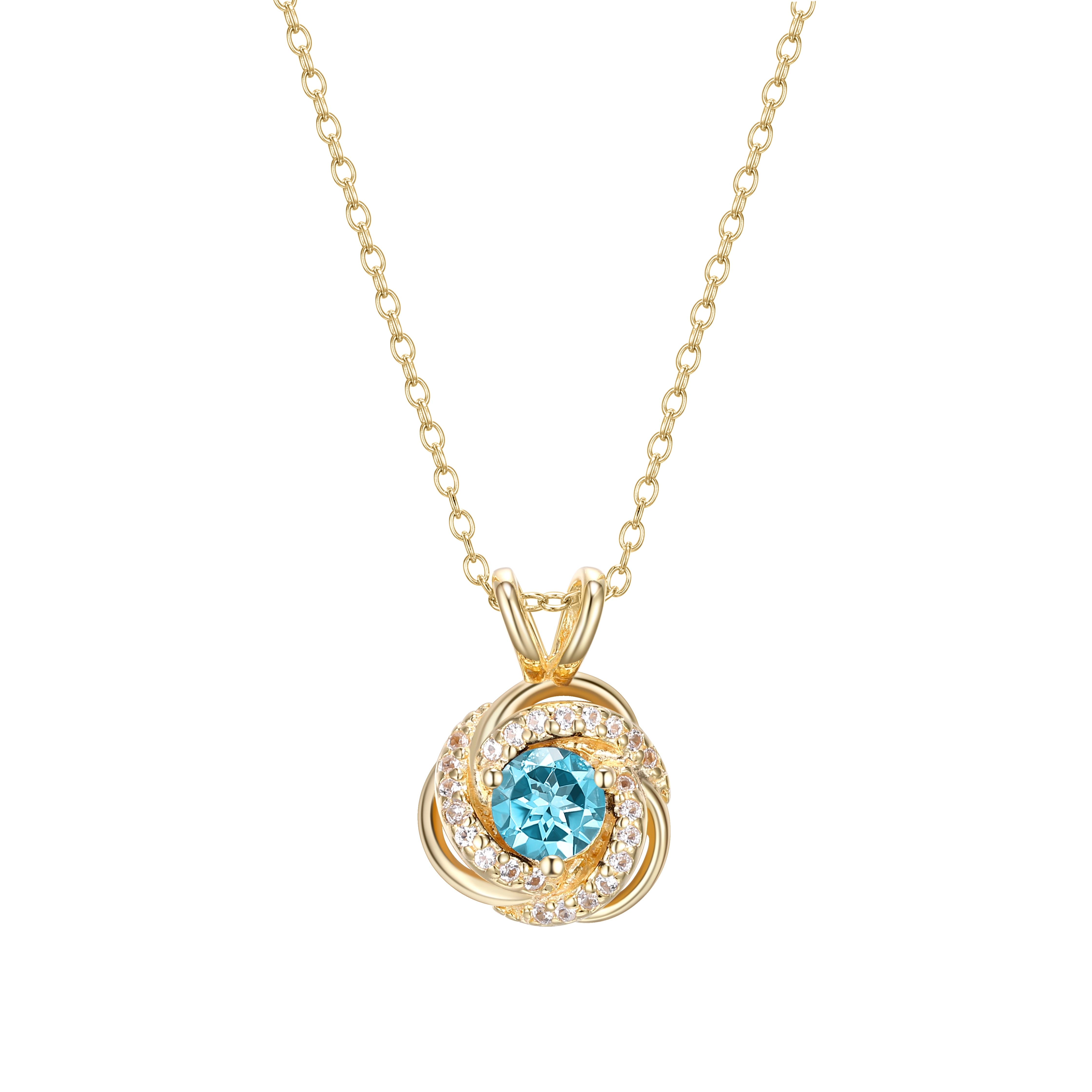 18K Yellow Gold Plated Sterling Silver Genuine Blue Topaz December Birthstone Love Knot Pendant Necklace for Women Gift for Her