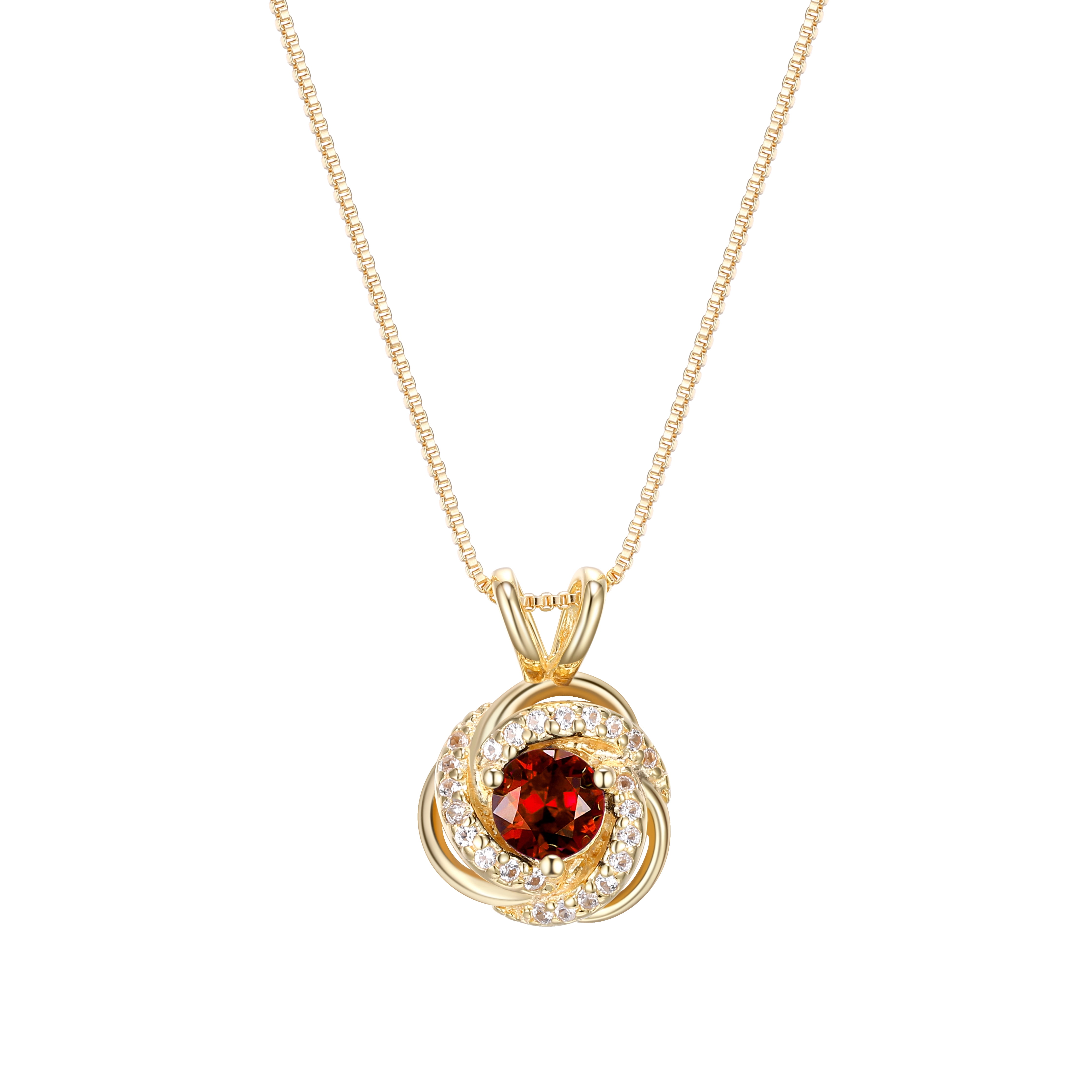 18K Yellow Gold Plated Sterling Silver Genuine Garnet January Birthstone  Love Knot Pendant Necklace for Women Gift for Her
