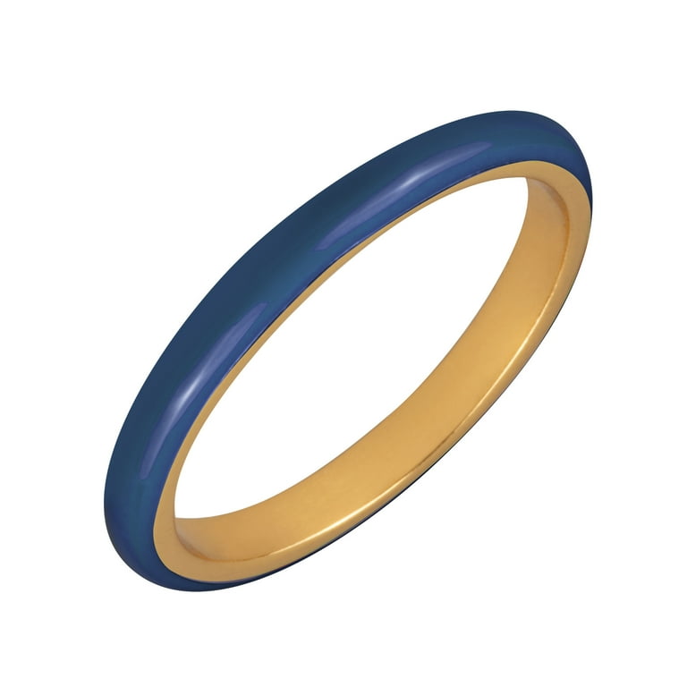 18K Yellow Gold Plated Sterling Silver Navy Blue Enamel Stack Ring