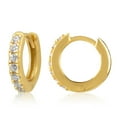 thumbnail image 1 of 18K Yellow Gold Plated Sterling Silver with White CZ Huggie Earrings for Women, 1 of 7