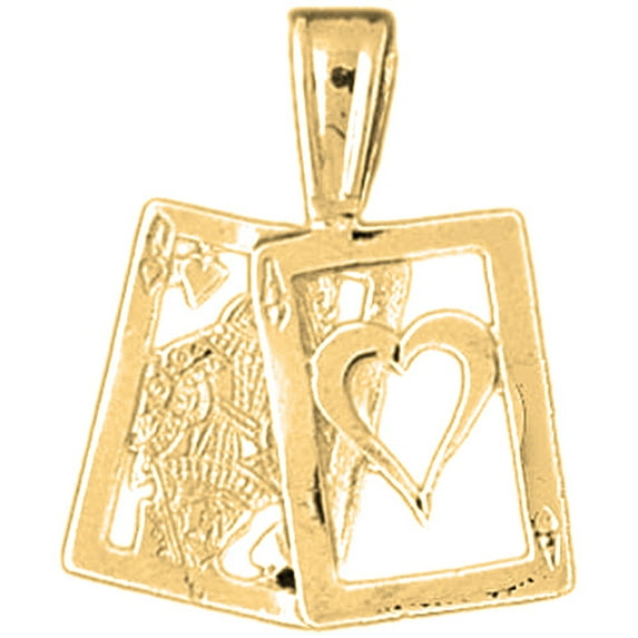 18K Yellow Gold Queen & Ace of Hearts, Black Jack Pendant - 26 mm