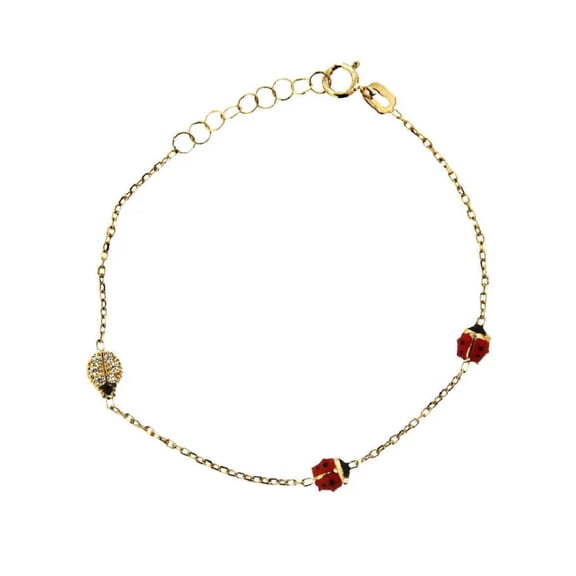 18K Yellow Gold Red Enamel and Zirconia Lady Bug Bracelet