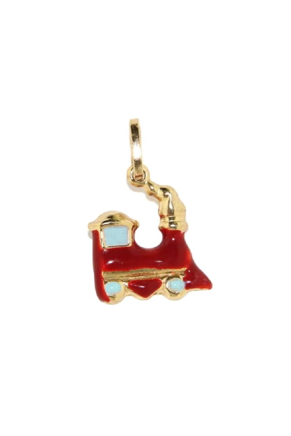 18K Yellow Gold Red Train Charm (11mm X 13mm/20mm with Bail)